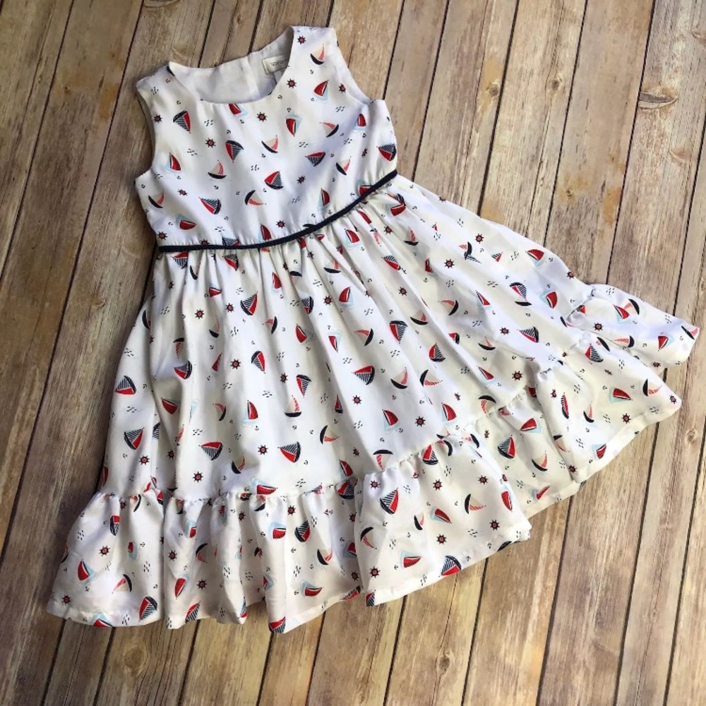 Savannah Ruffled Sail Anchor Gold Buttons Dress